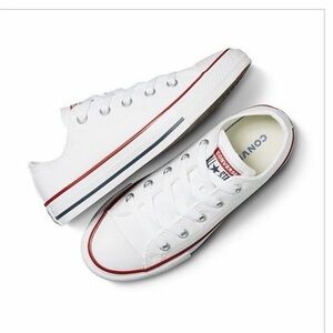 NEW Converse CTAS Chuck OX Kids Shoes White Sneakers with Red and Blue Trim